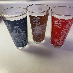 Vintage Anchor Hocking Seven Wonders of the World Glasses from 1960’s Set of 3